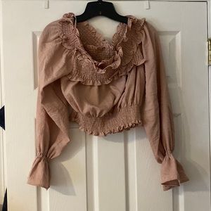 Women’s Tularosa off-the-shoulder rose colored long sleeve cropped shirt